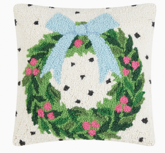 Spotted Holiday Wreath Hook Pillow