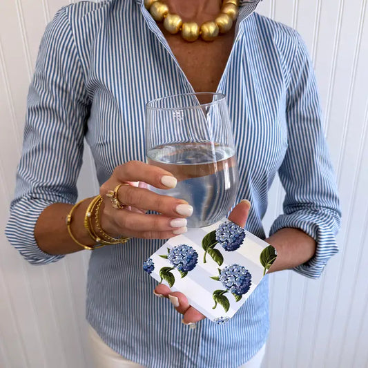 4" Hydrangeas Stripe Paper Coasters